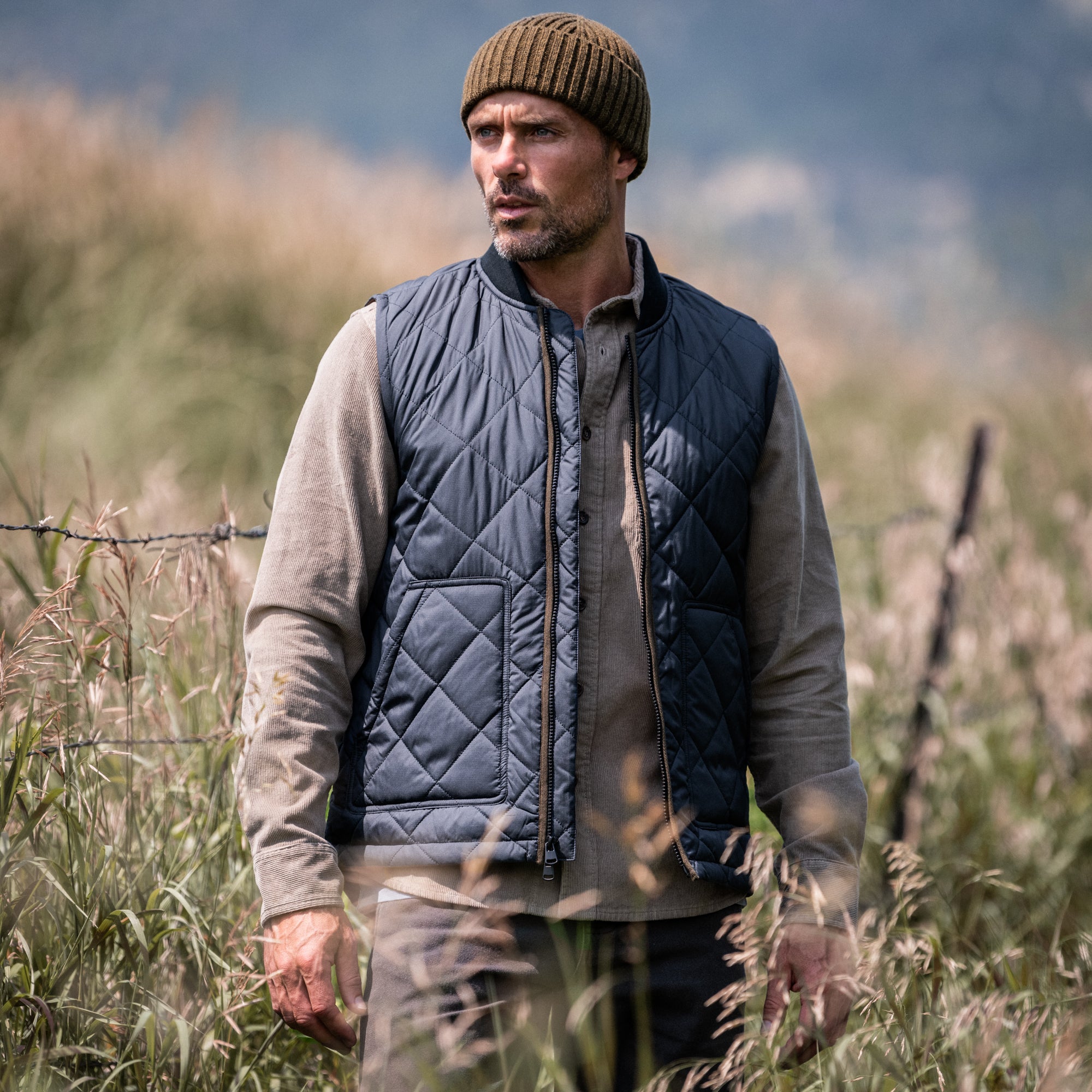 MIXED QUILTED LONGLINE VEST